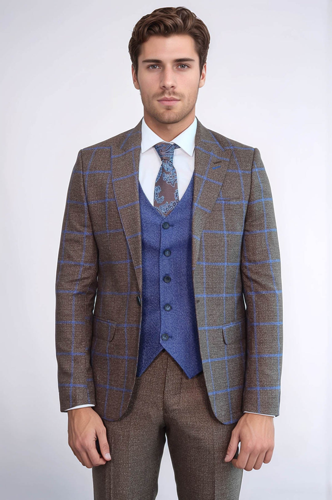 WSS Brown Blue Checked Suit  - Olhão