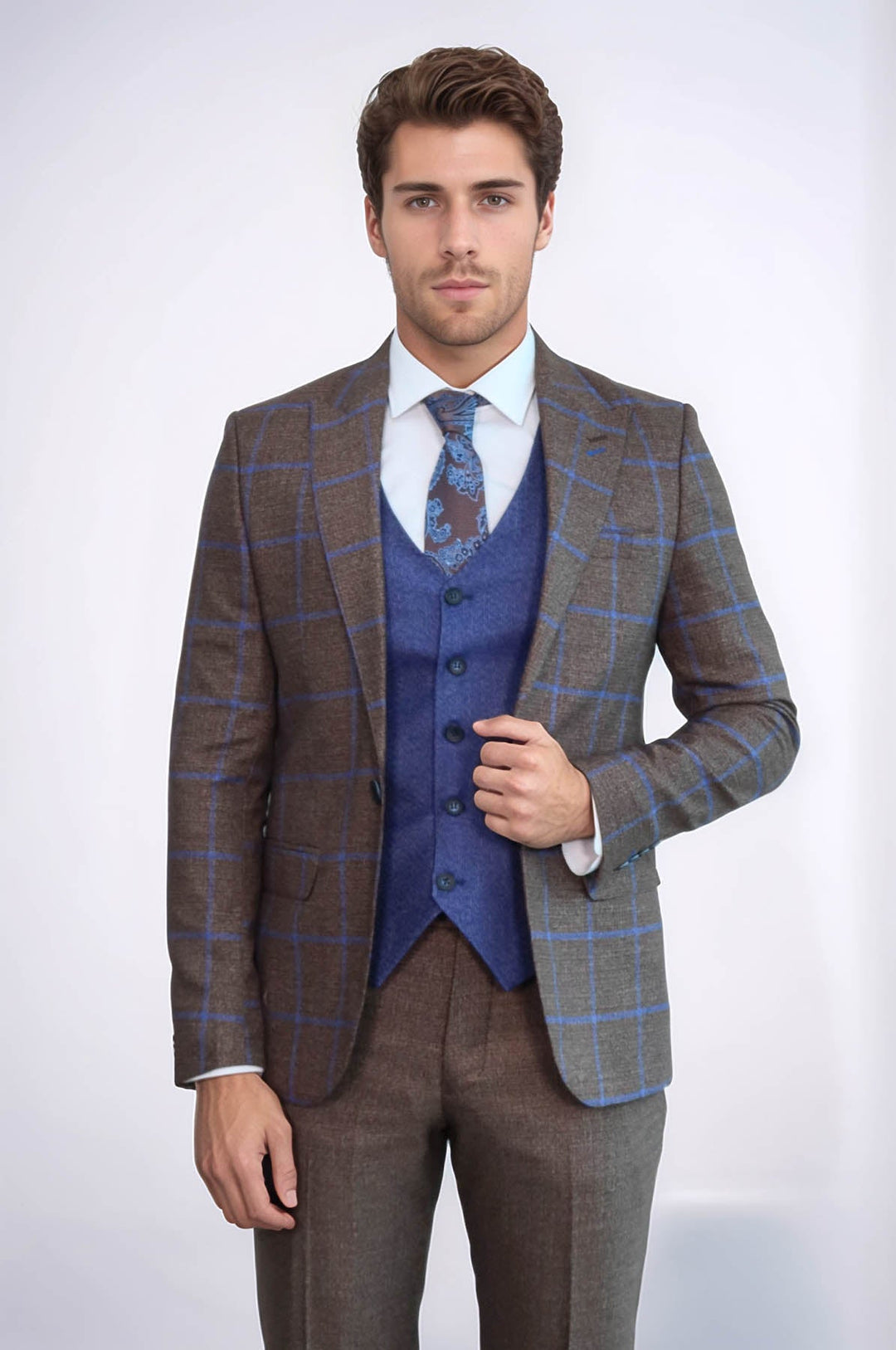 WSS Brown Blue Checked Suit  - Olhão
