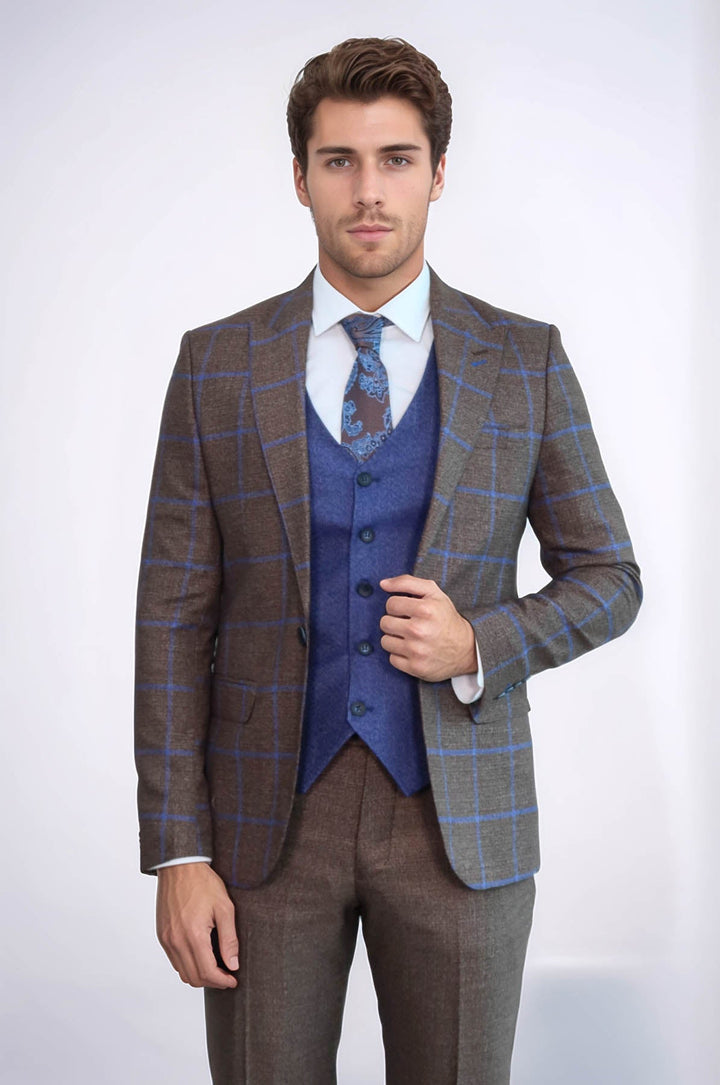 WSS Brown Blue Checked Suit  - Olhão