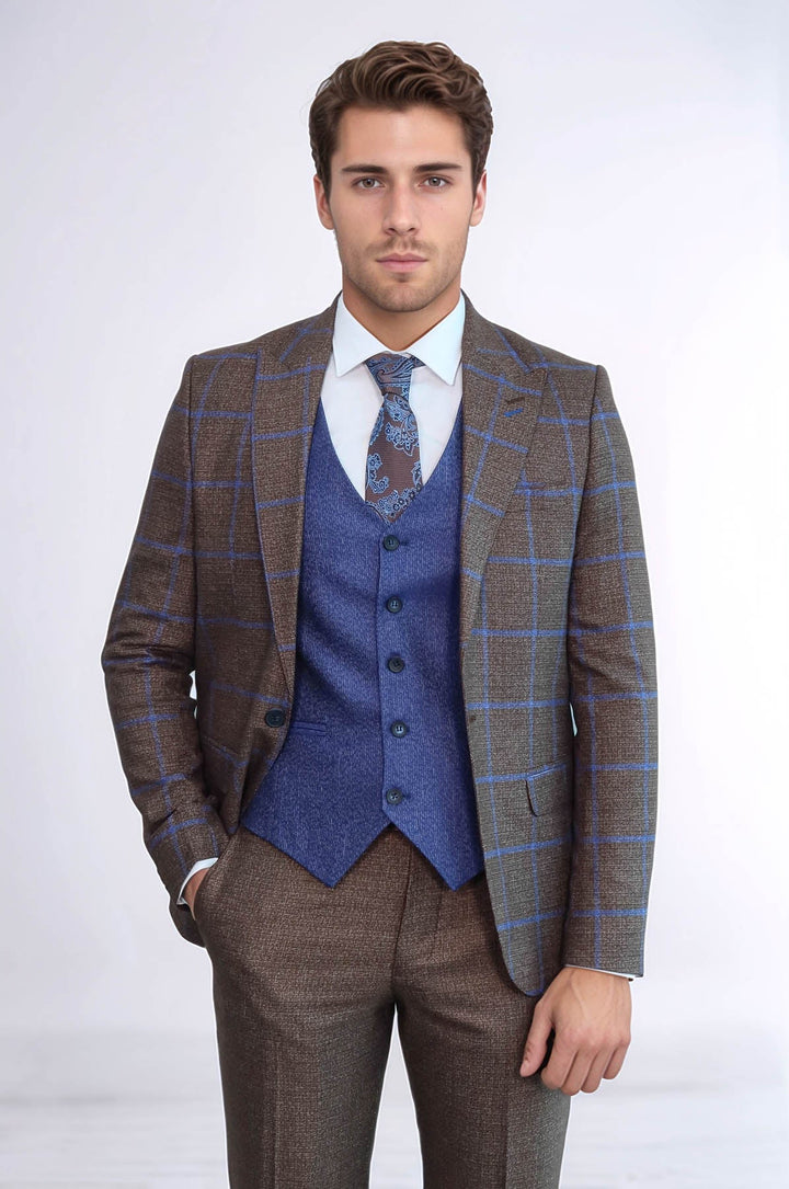 WSS Brown Blue Checked Suit  - Olhão