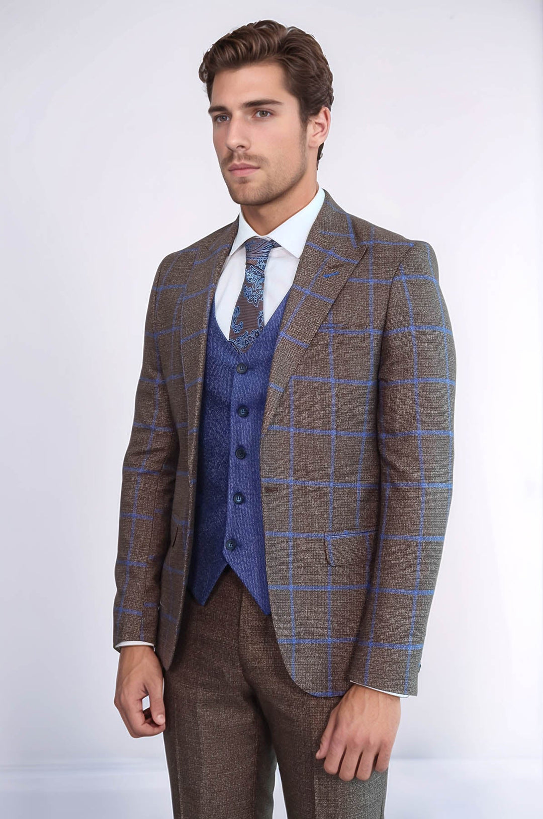 WSS Brown Blue Checked Suit  - Olhão