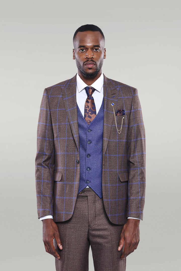WSS Brown Blue Checked Suit  - Singen