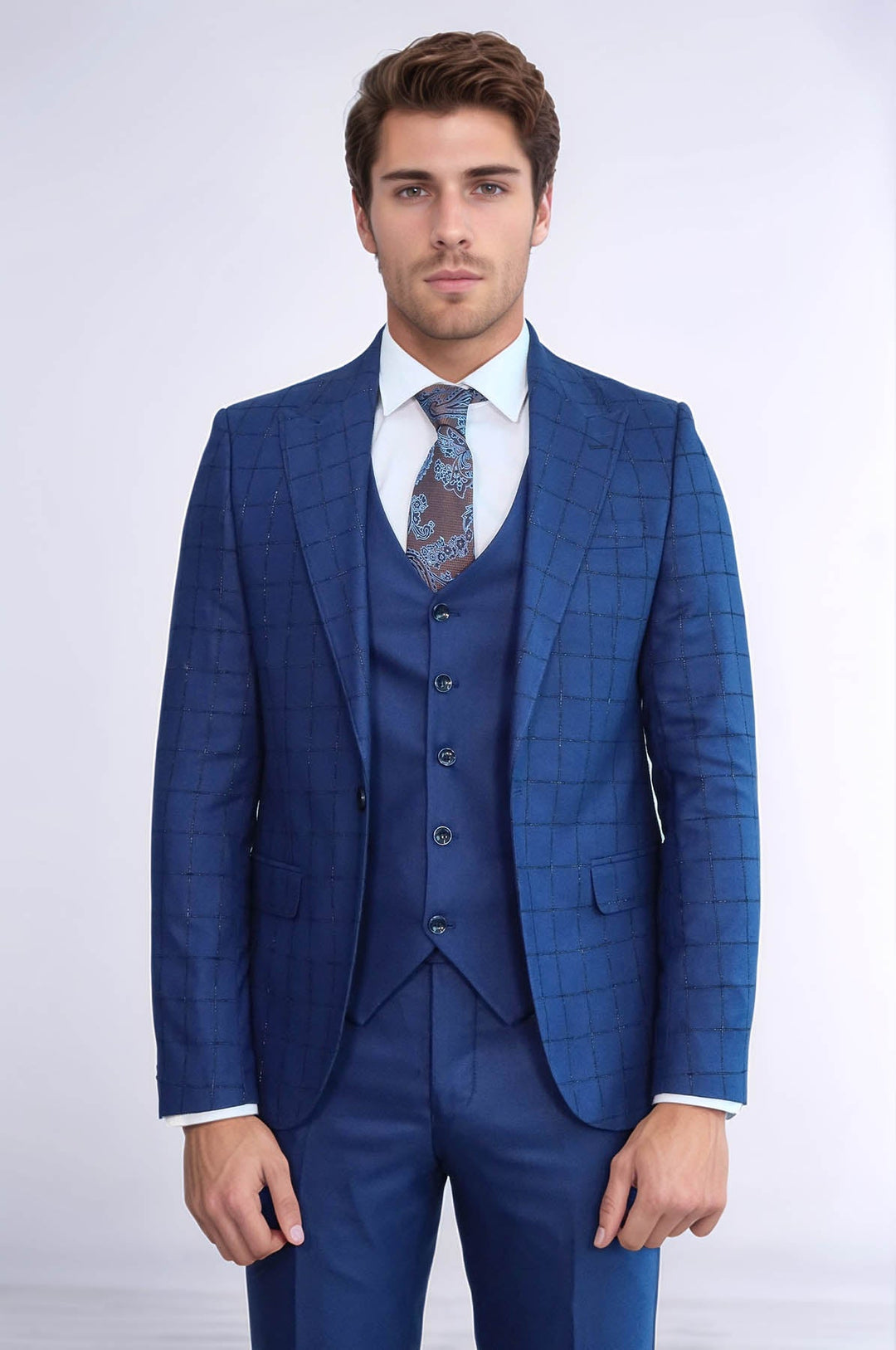 WSS Blue Vested Suit With Plaid Blazer  - Guasave