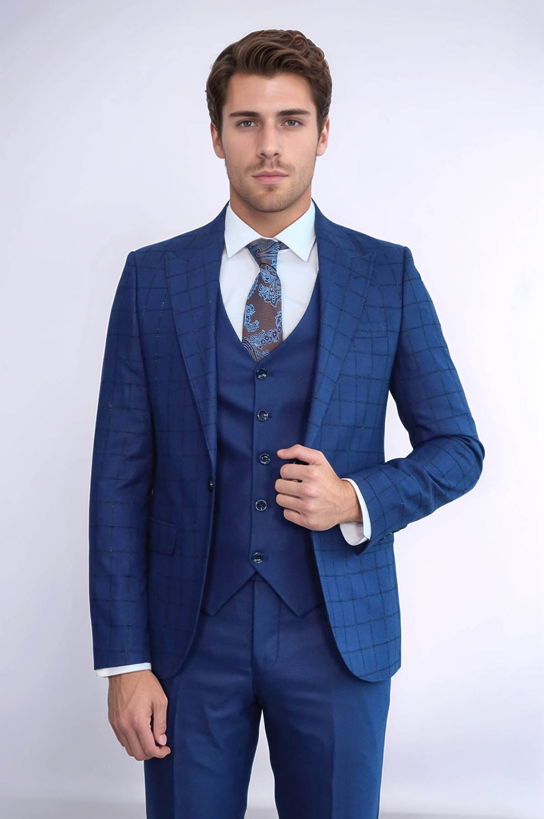 WSS Blue Vested Suit With Plaid Blazer  - Guasave