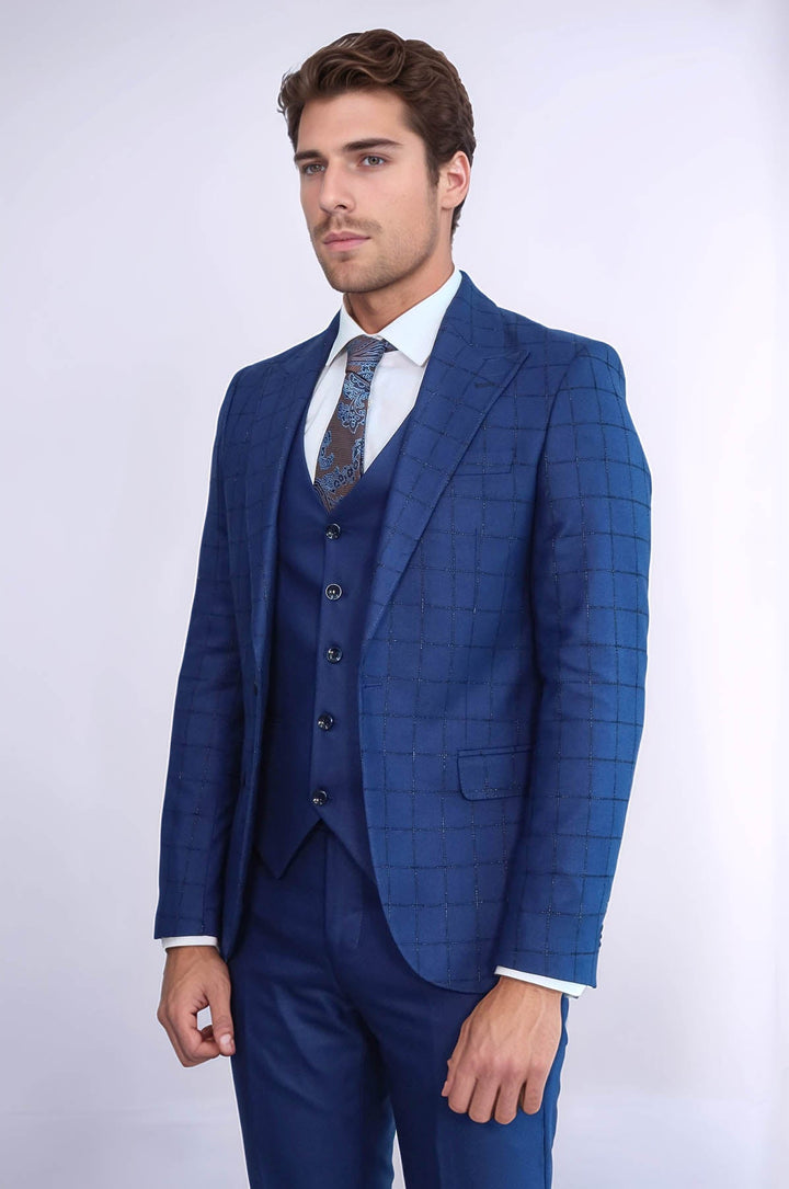 WSS Blue Vested Suit With Plaid Blazer  - Guasave
