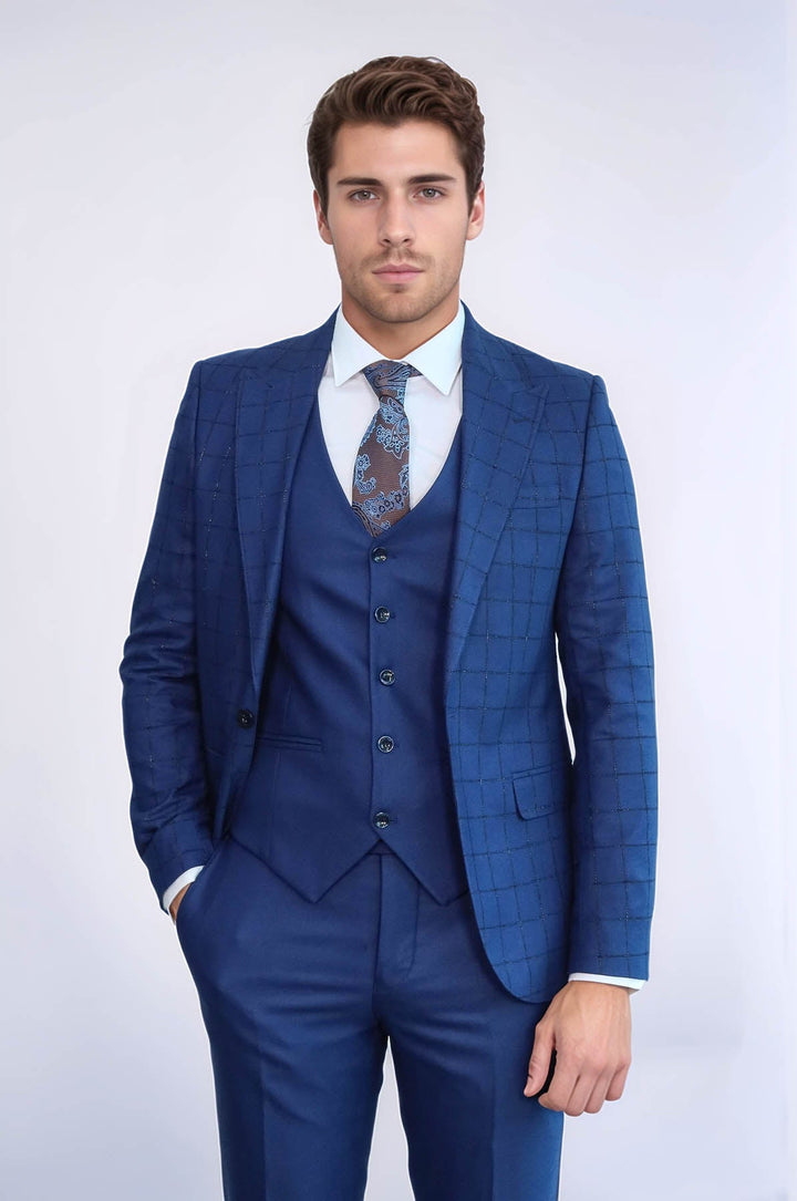 WSS Blue Vested Suit With Plaid Blazer  - Guasave