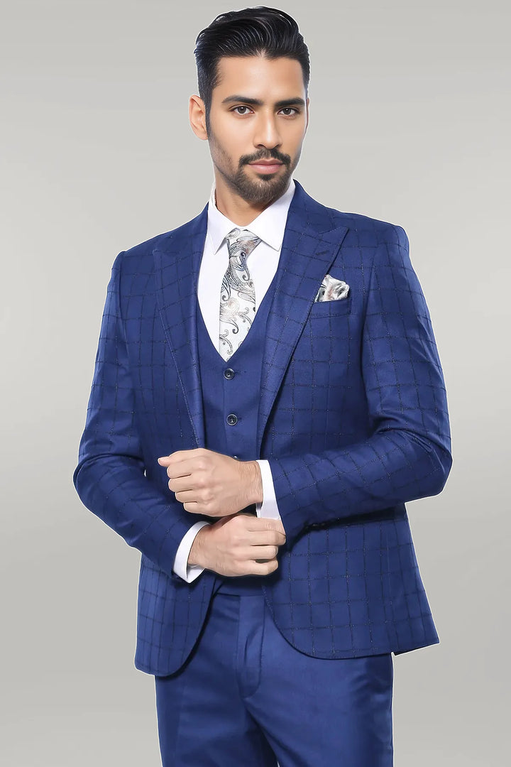 WSS Blue Vested Suit With Plaid Blazer  - Singen