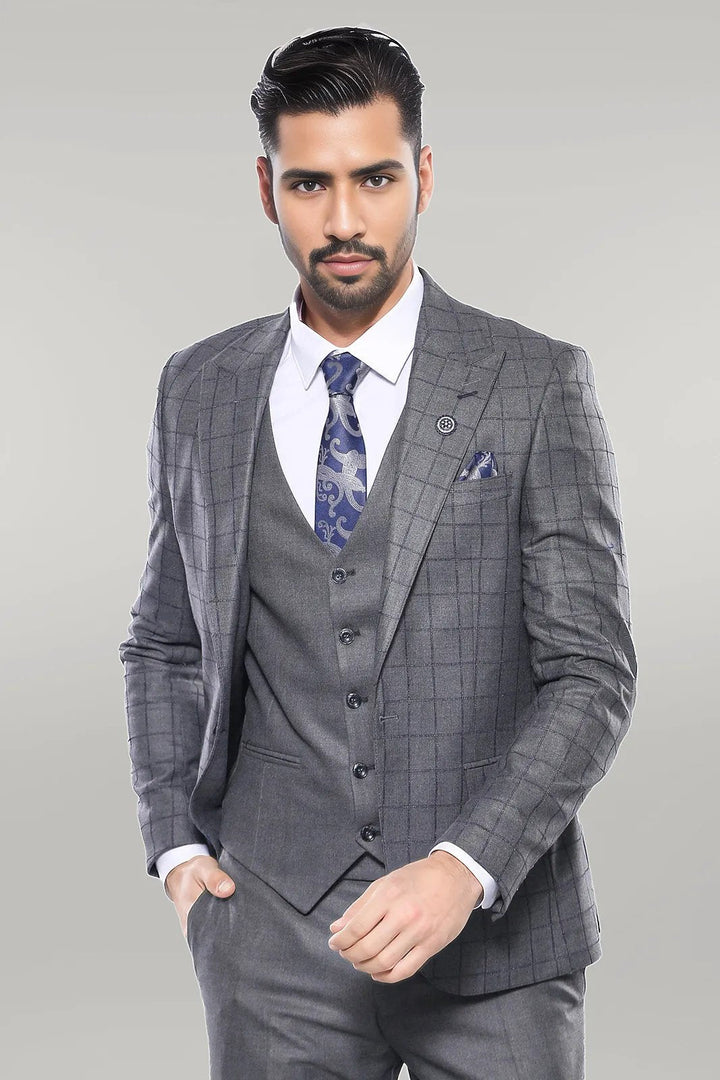 WSS Grey Vested Checked Suit  - Singen