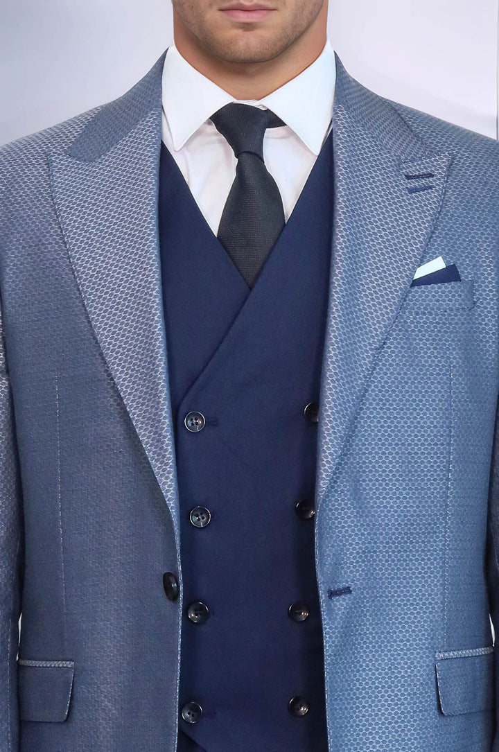 WSS Navy Blue Self-Patterned Vested Suit  - Moncalieri