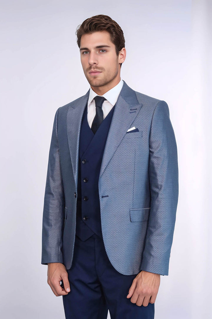 WSS Navy Blue Self-Patterned Vested Suit  - San Cristóbal