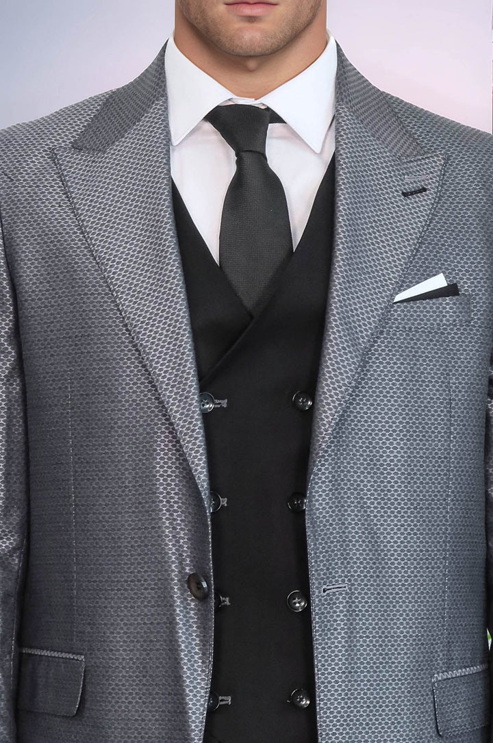 WSS Grey Jacket Combined Black Suit  - Pejë