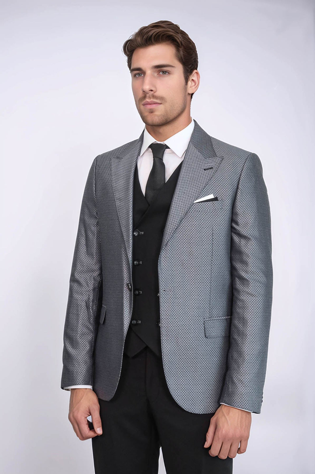 WSS Grey Jacket Combined Black Suit  - Pejë