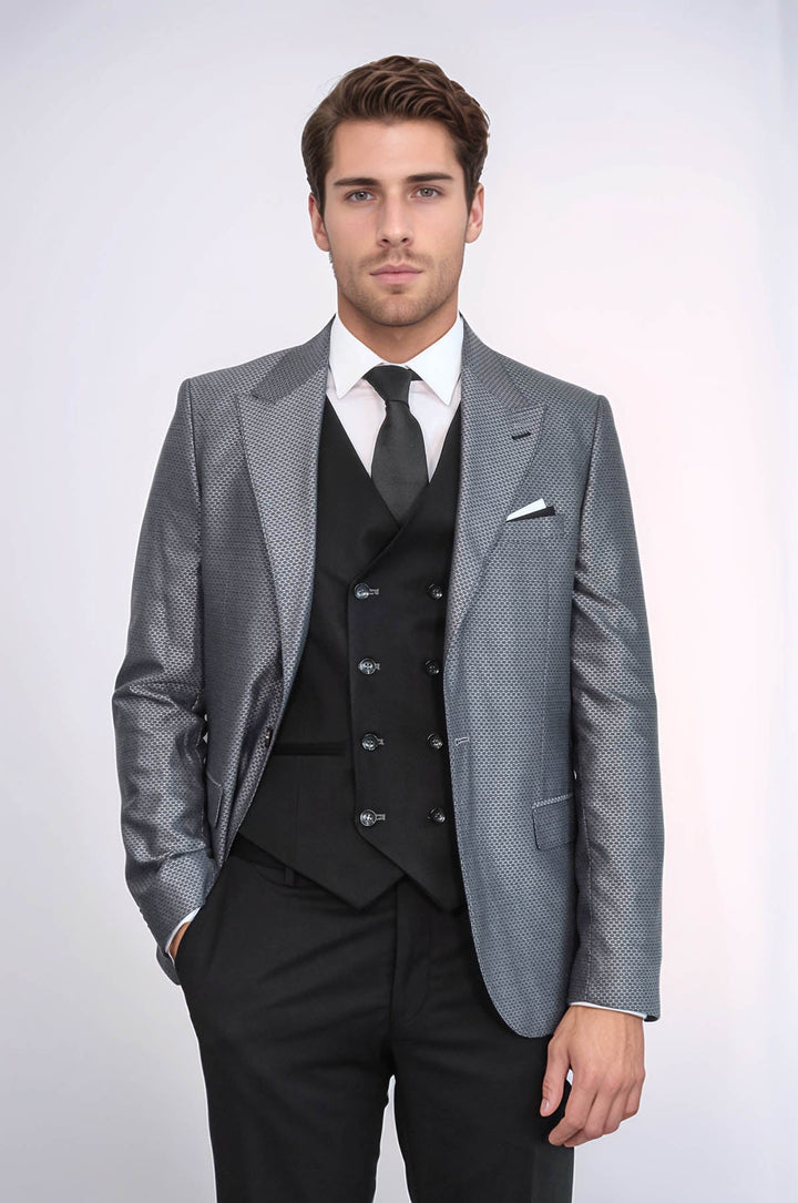 WSS Grey Jacket Combined Black Suit  - Pejë