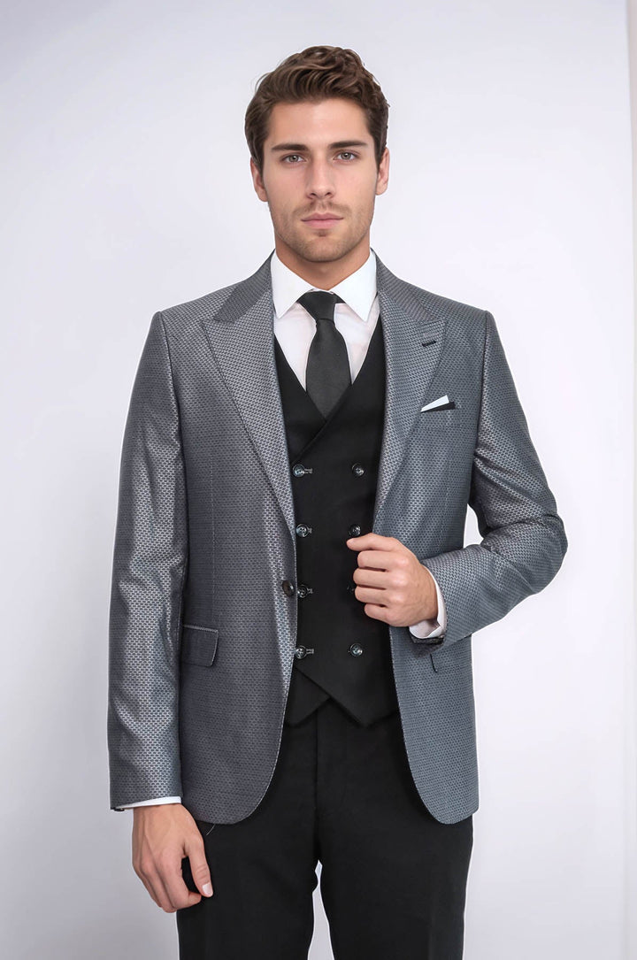 WSS Grey Jacket Combined Black Suit  - Pejë