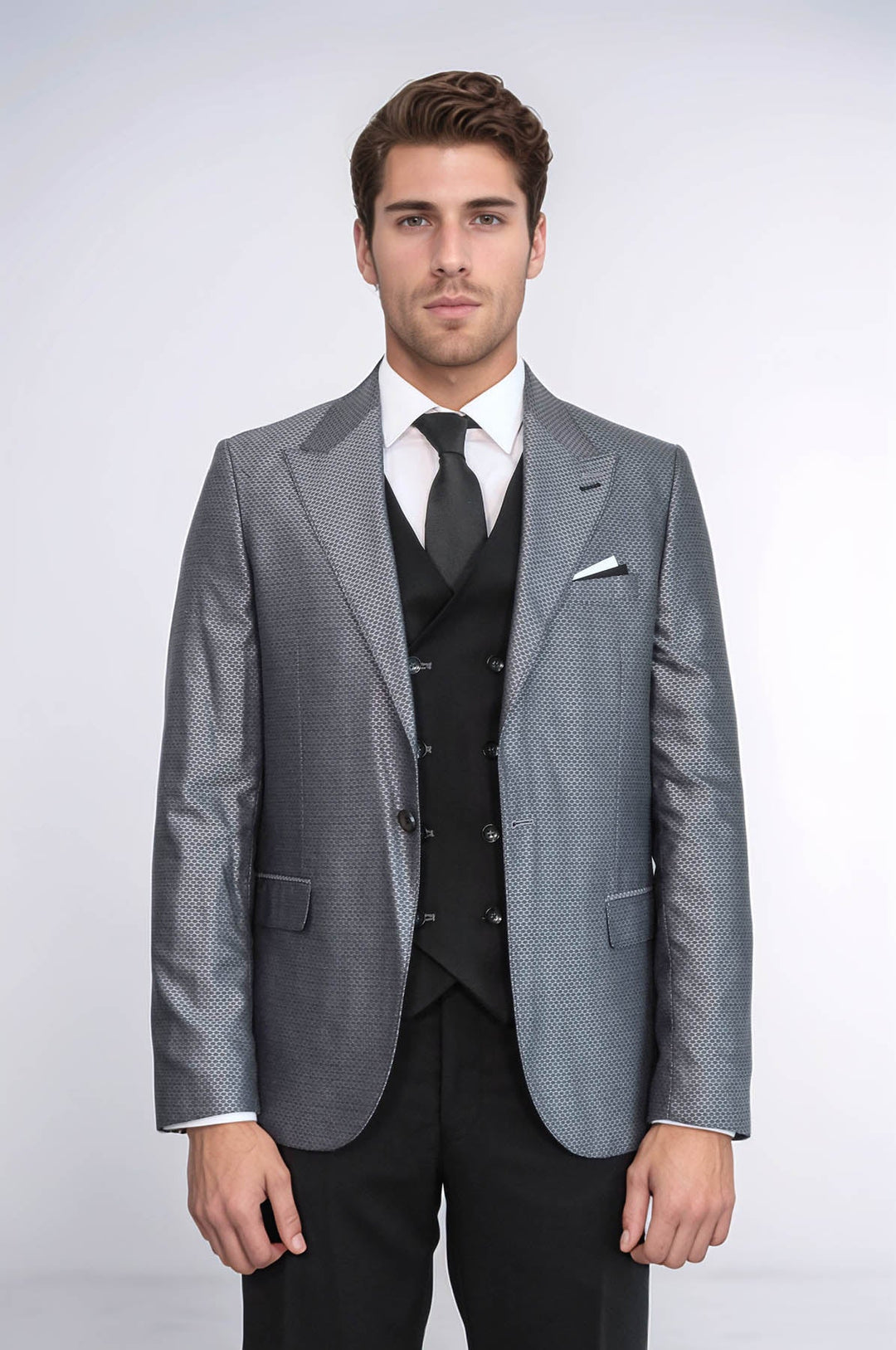 WSS Grey Jacket Combined Black Suit  - Pejë