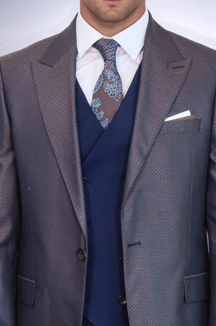 WSS Patterned Navy Blue Brown Men Suit  - Veghel