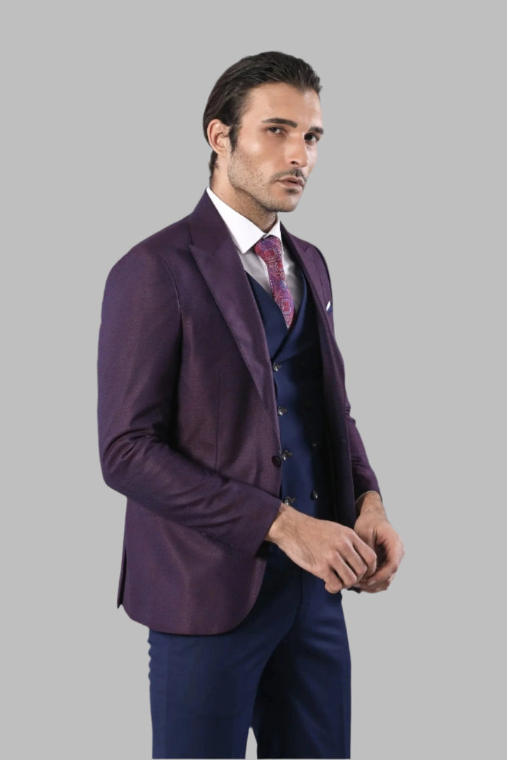 WSS Burgundy Jacket Combined Navy Blue Suit  - Temple