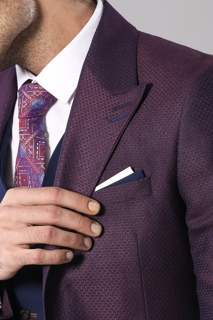 WSS Burgundy Jacket Combined Navy Blue Suit  - Temple