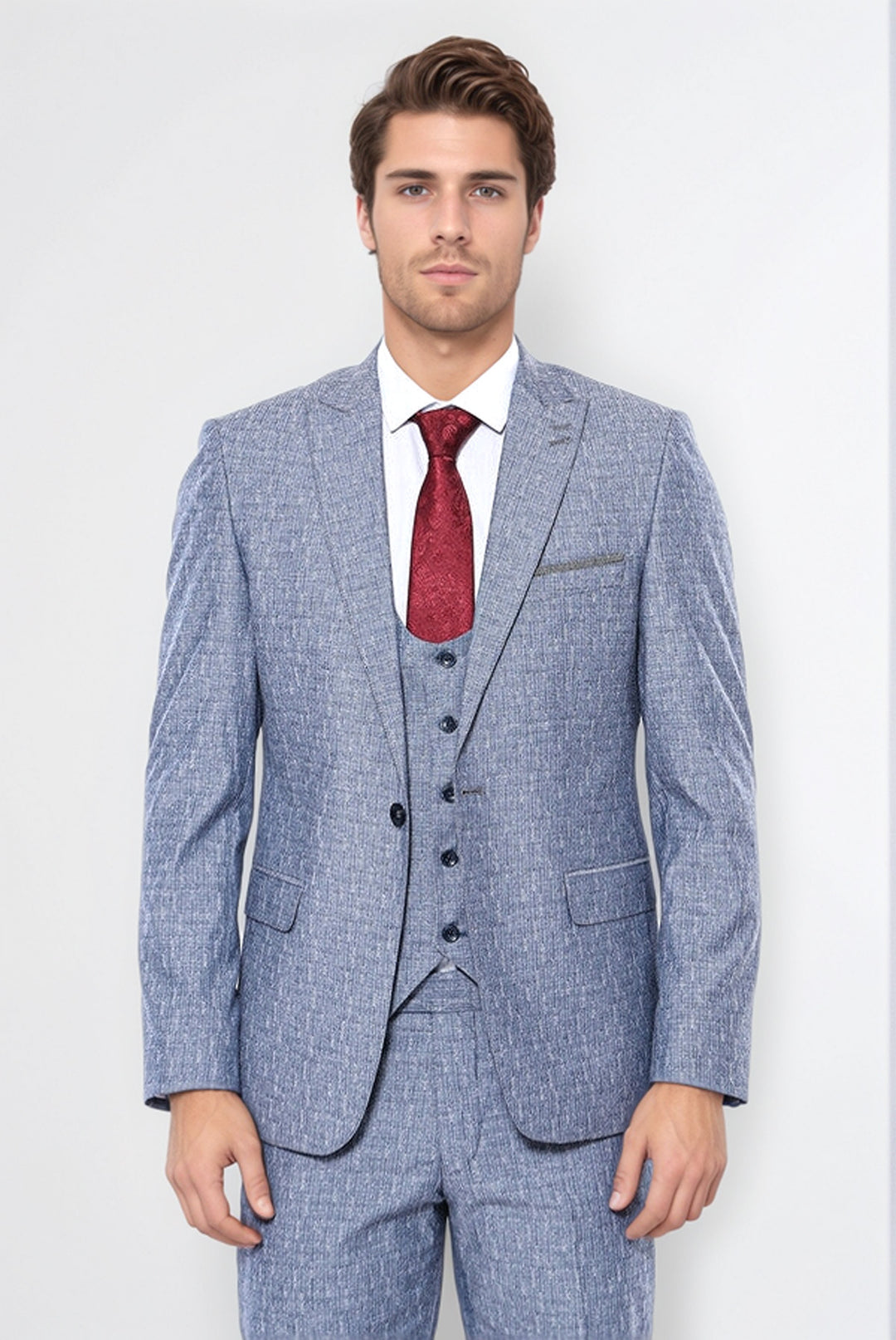 WSS Linen Touch Blue Men's 3 Piece Suit  - Veenendaal