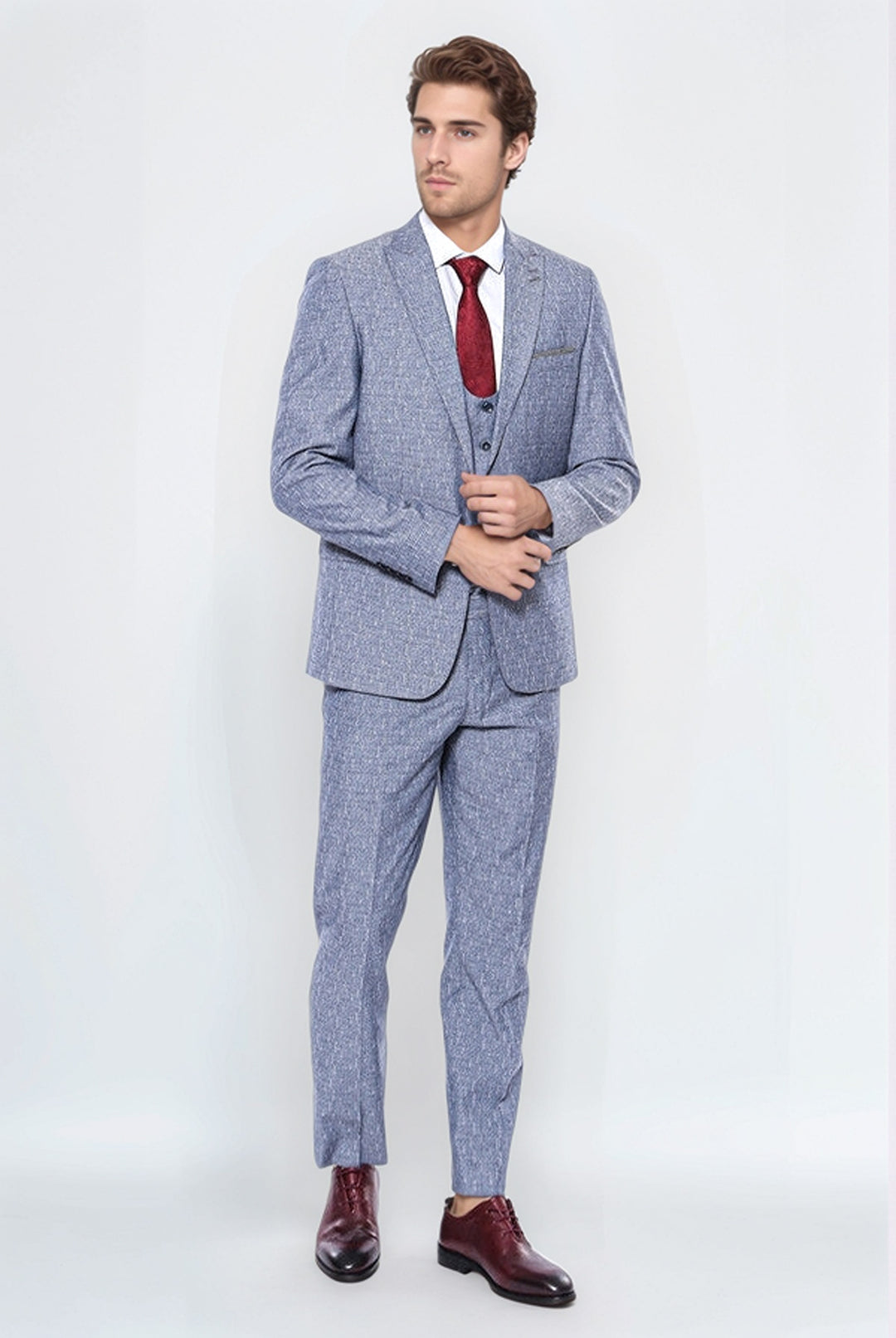 WSS Linen Touch Blue Men's 3 Piece Suit  - Veenendaal