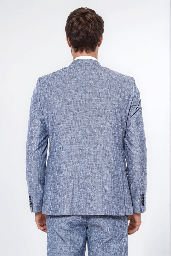 WSS Linen Touch Blue Men's 3 Piece Suit  - Veenendaal