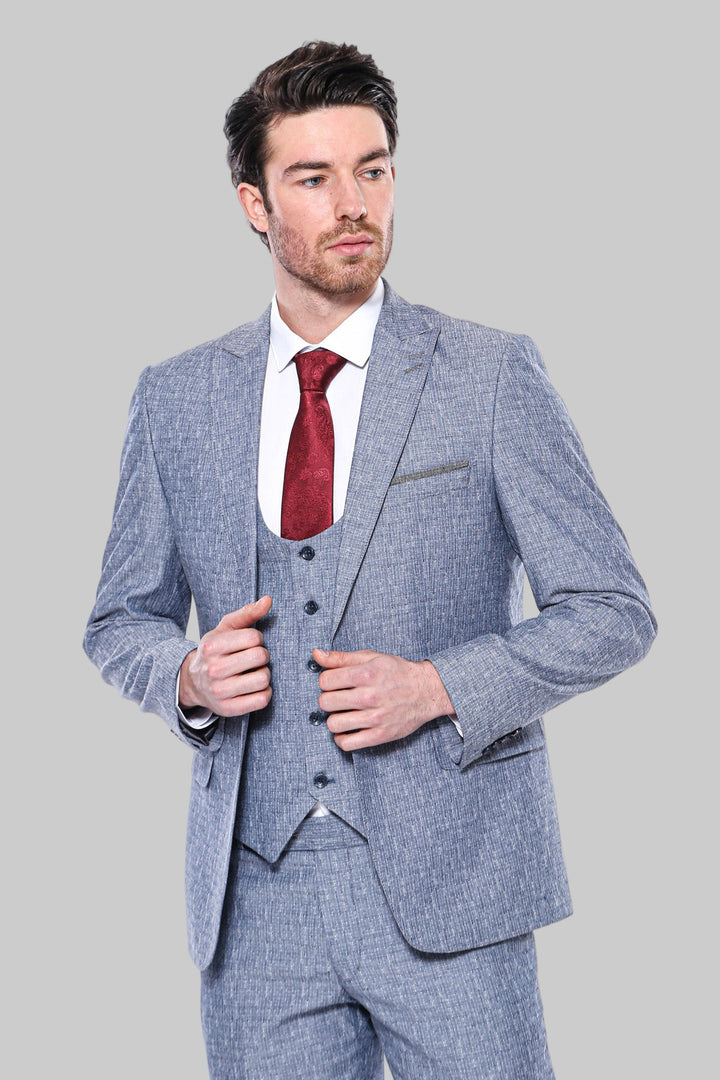 WSS Linen Touch Blue Men's 3 Piece Suit  - Detmold