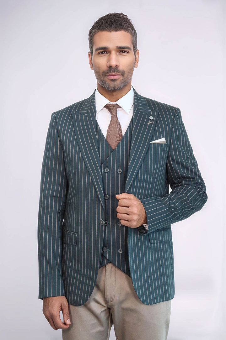 WSS Striped Jacket Green Men's Suit  - Yajalón