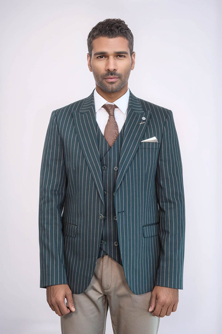 WSS Striped Jacket Green Men's Suit  - Yajalón
