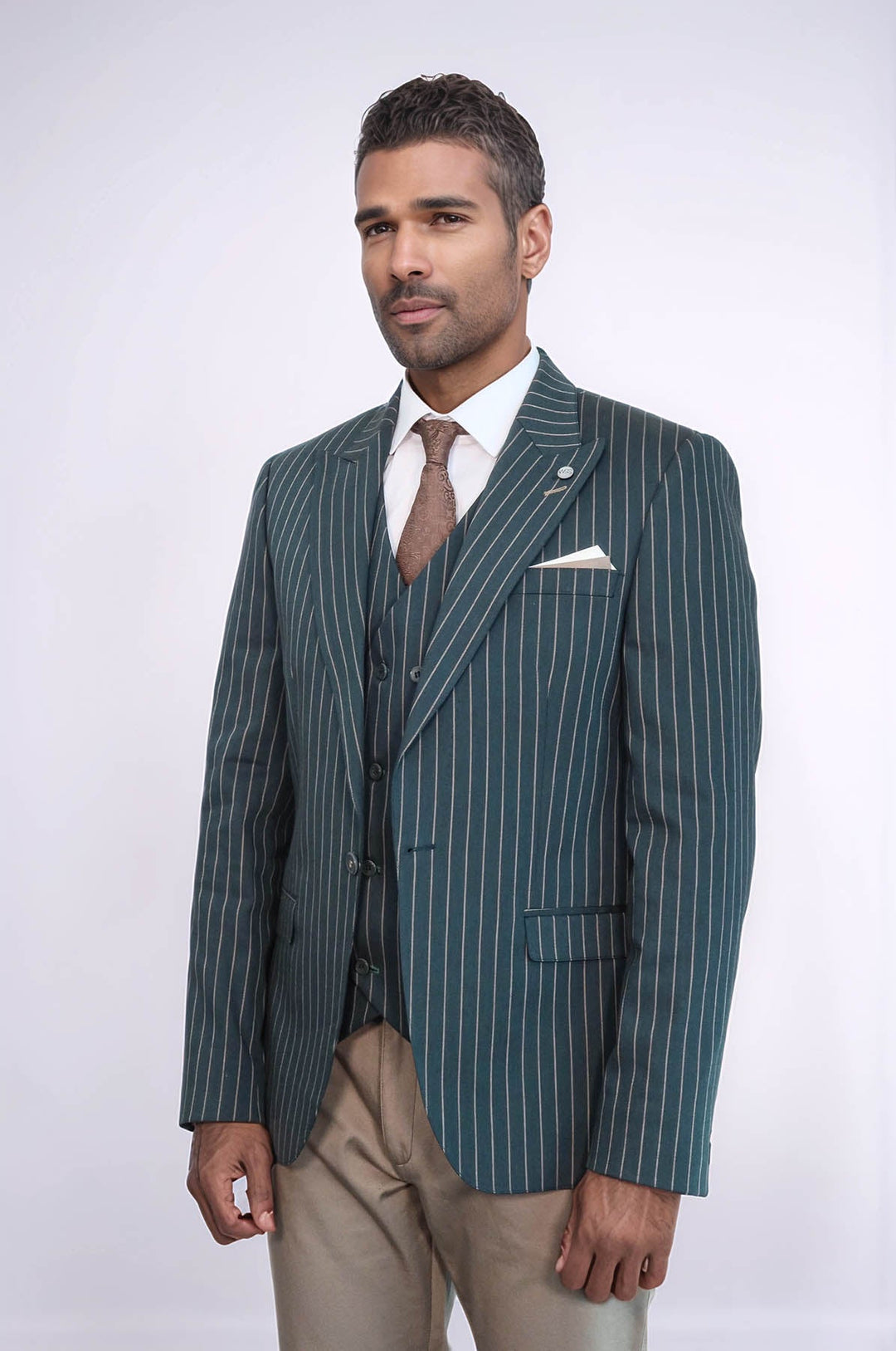 WSS Striped Jacket Green Men's Suit  - Yajalón