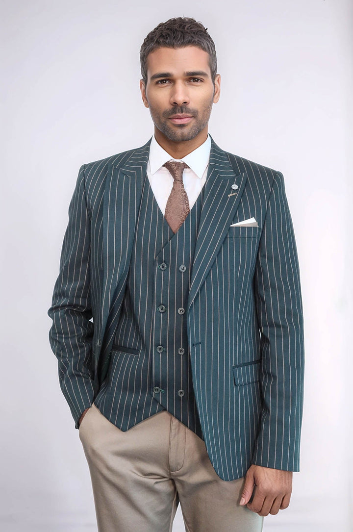 WSS Striped Jacket Green Men's Suit  - Yajalón