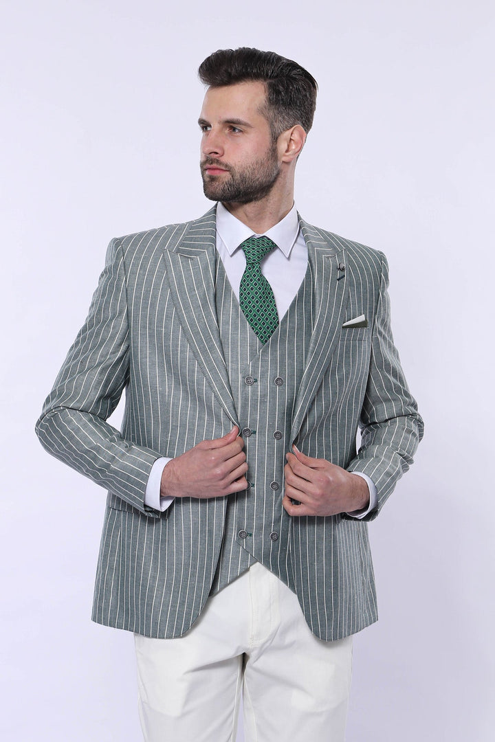 WSS Striped Green Men Suit  - Carini