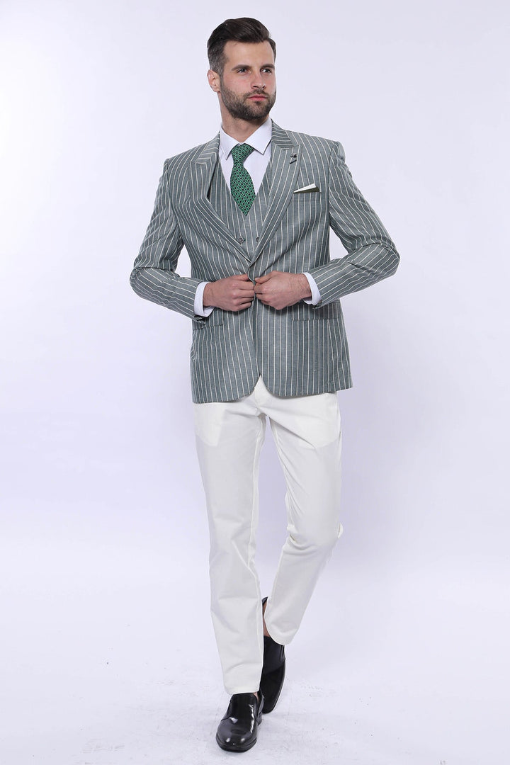 WSS Striped Green Men Suit  - Carini