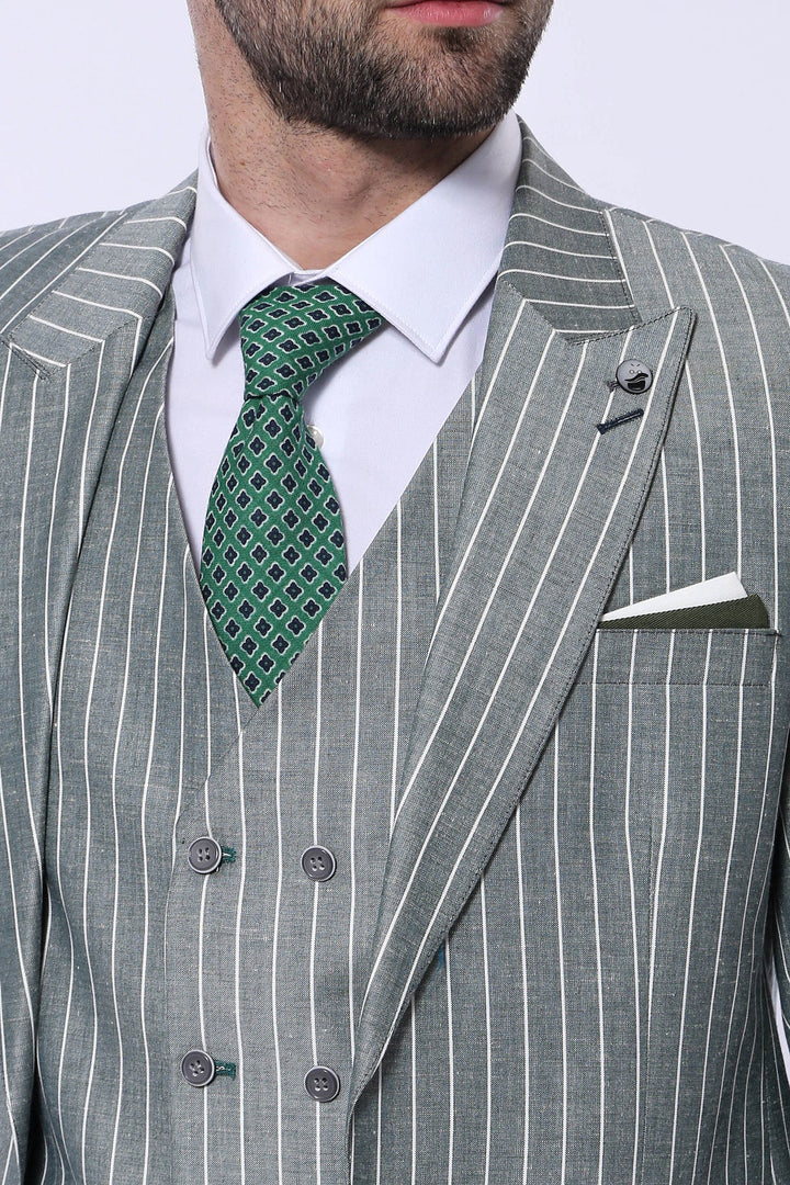 WSS Striped Green Men Suit  - Carini