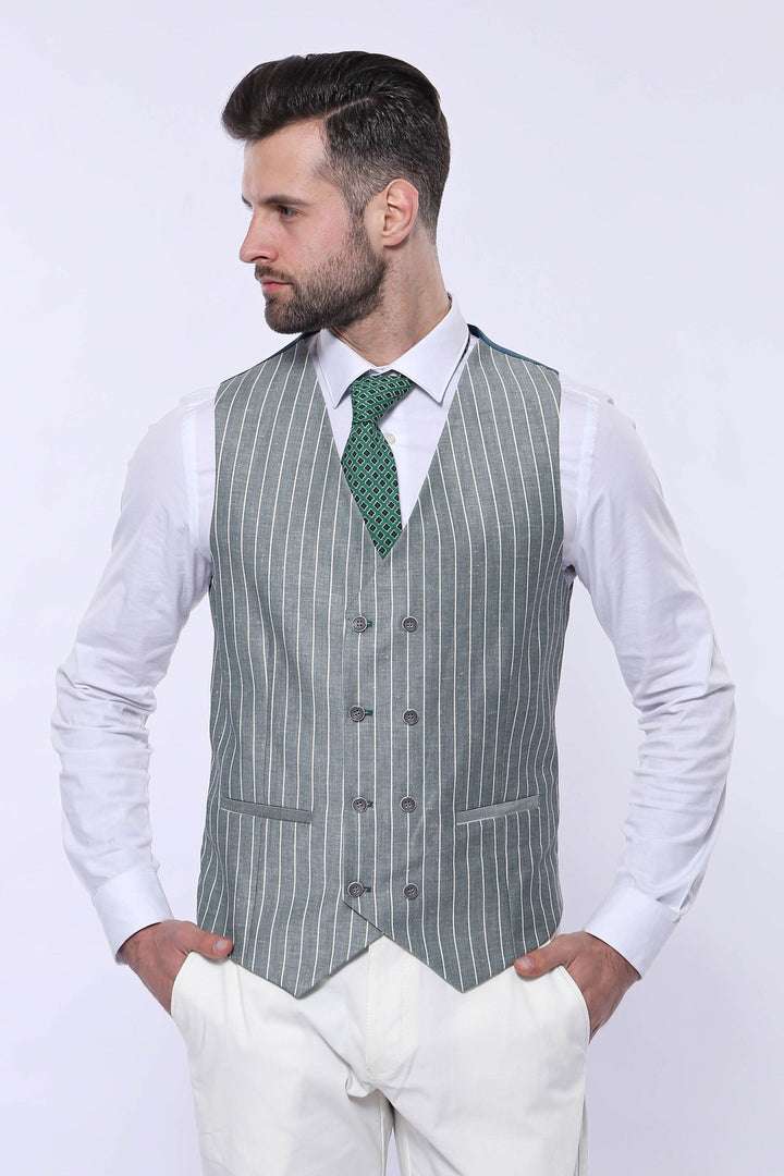 WSS Striped Green Men Suit  - Carini
