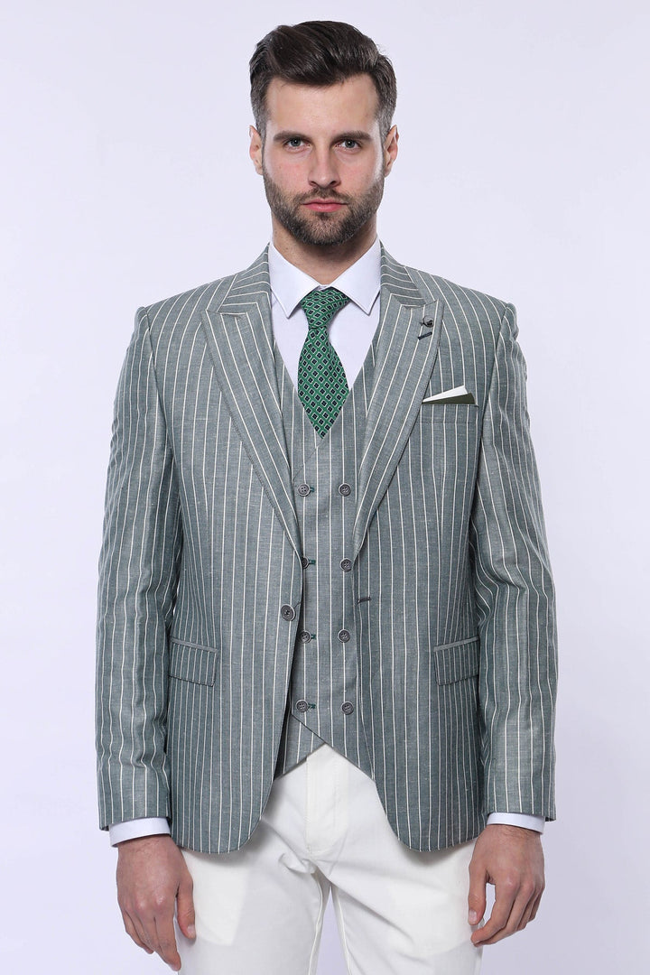 WSS Striped Green Men Suit  - Carini