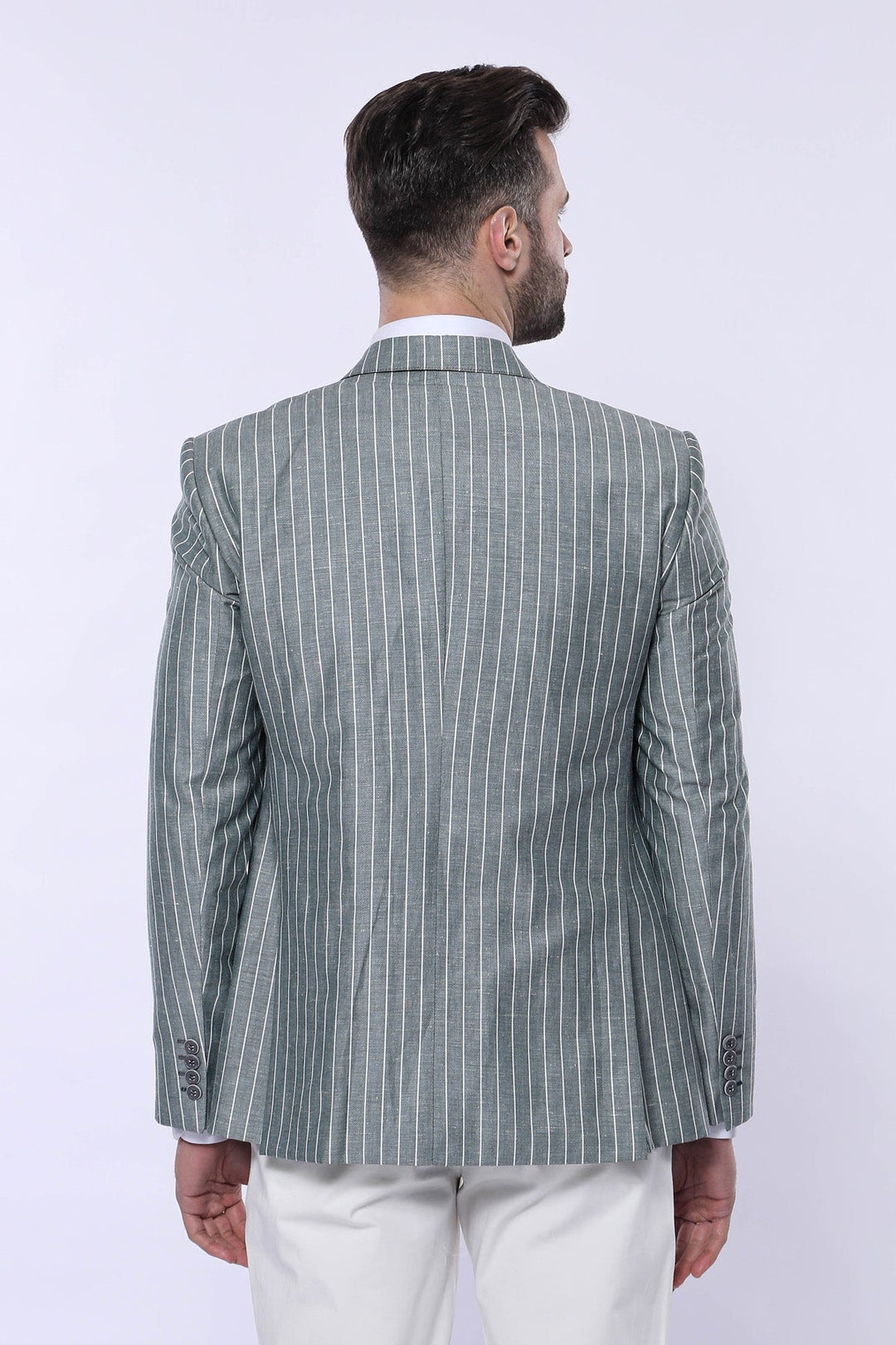 WSS Striped Green Men Suit  - Carini