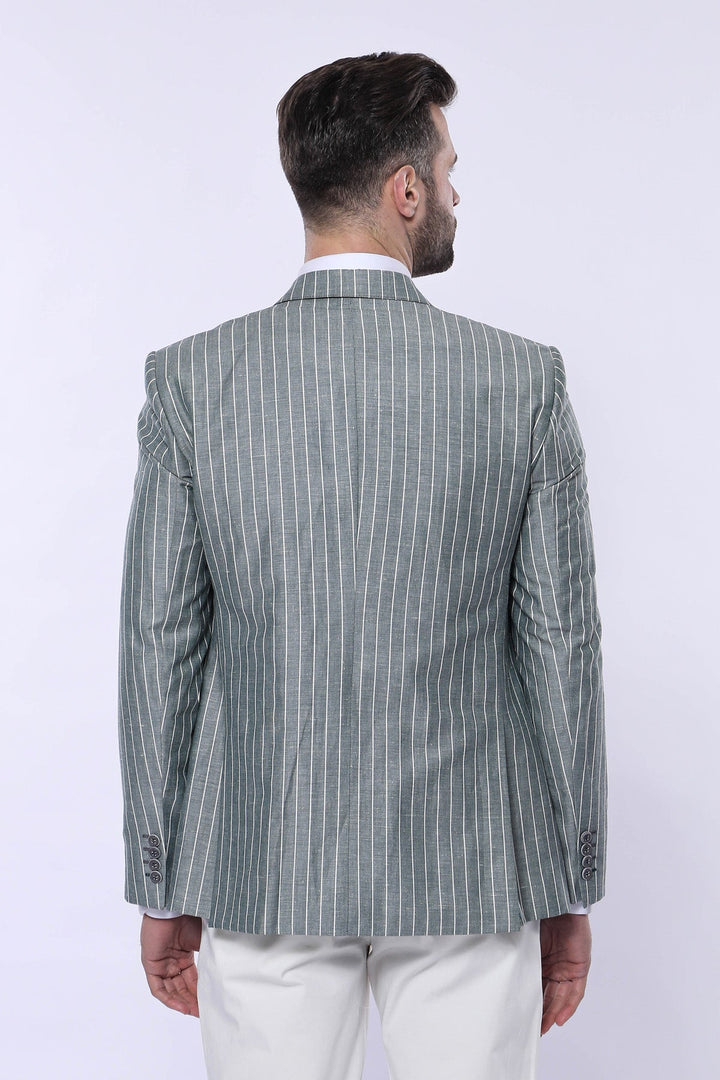 WSS Striped Green Men Suit  - Carini