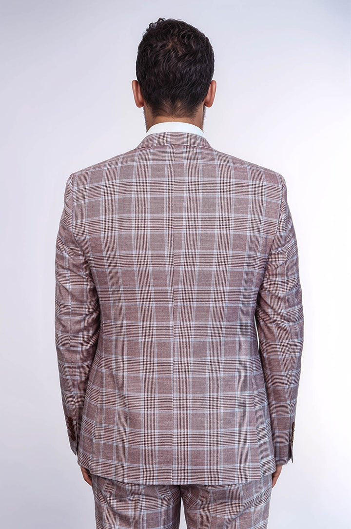 WSS Burgundy Plaid Vested Slim Fit Italian Suit  - Aliso Viejo
