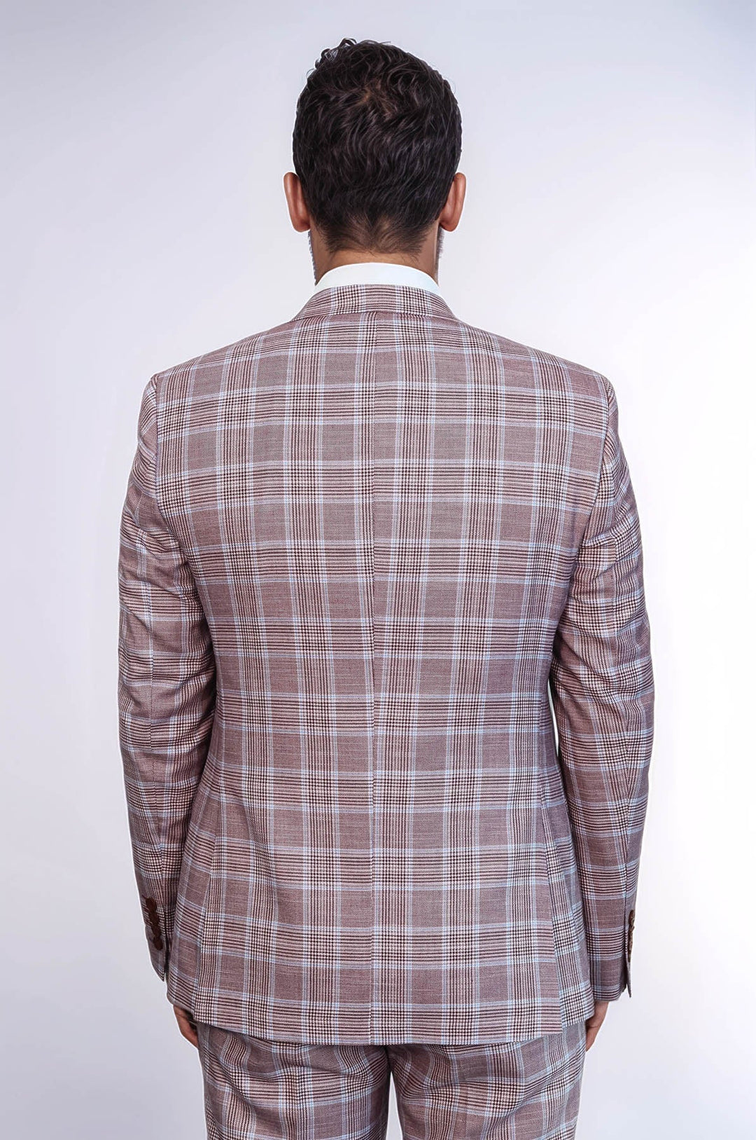 WSS Burgundy Plaid Vested Slim Fit Italian Suit  - Le Cannet