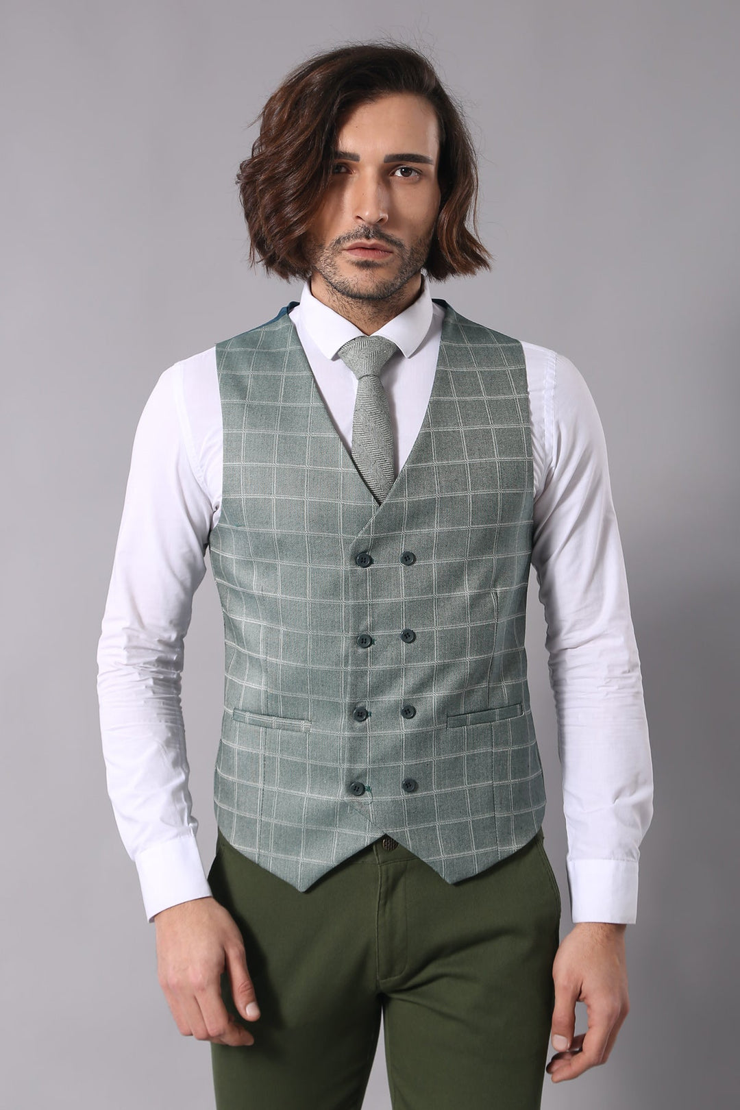 WSS Combined Vested Green Plaid Men's Suit  - Garden Grove