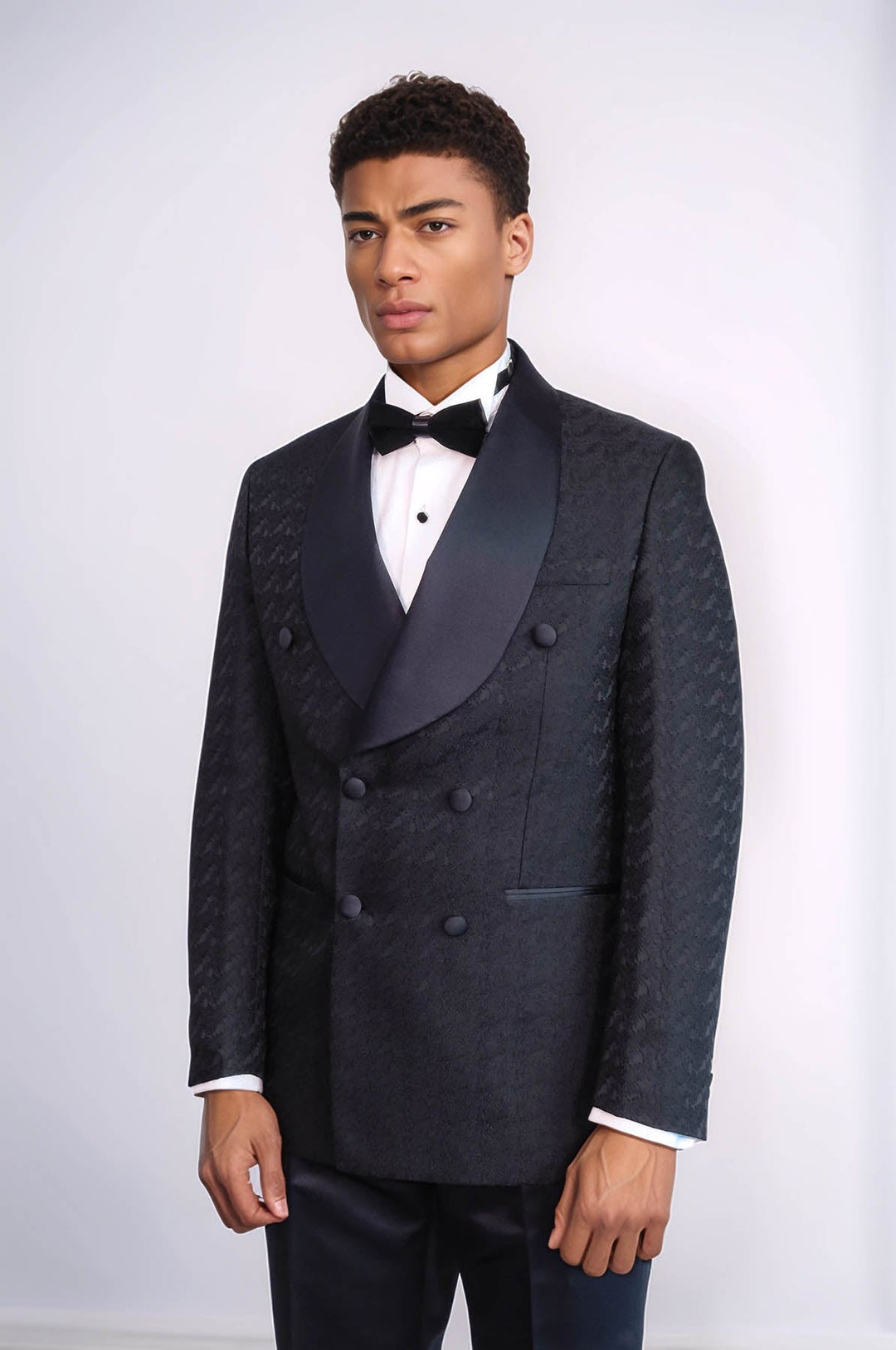 WSS Satin Shawl Collar Patterned Double Breasted Black Men Tuxedo Suit  - Sydney