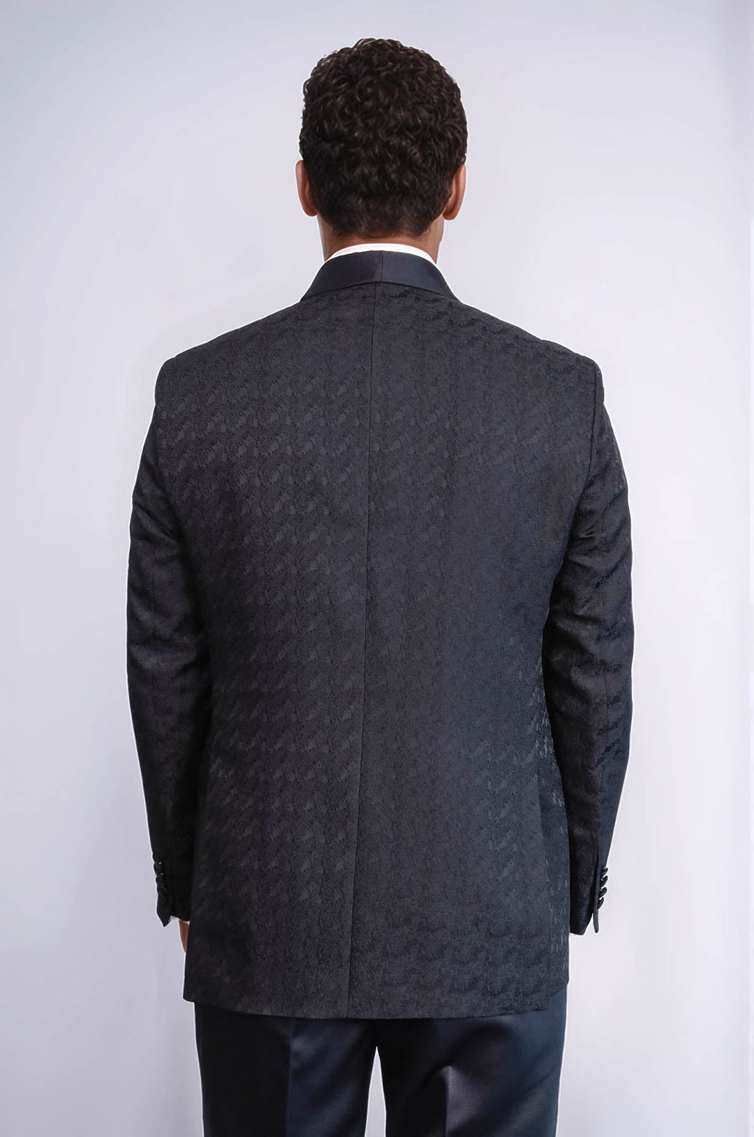 WSS Satin Shawl Collar Patterned Double Breasted Black Men Tuxedo Suit  - Sydney