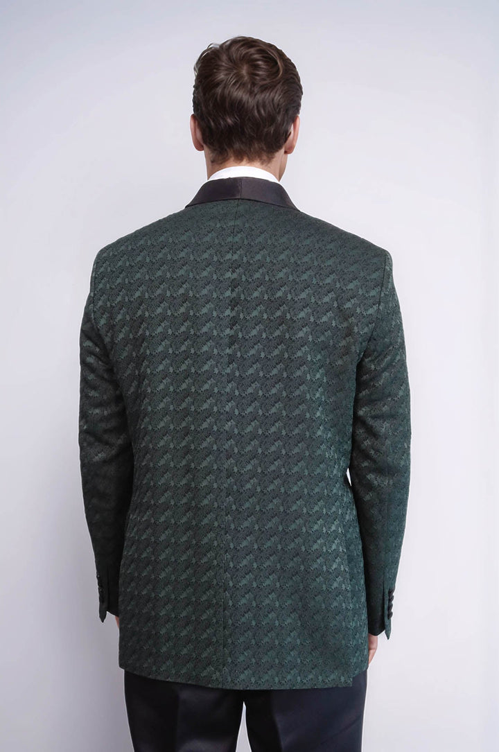 WSS Satin Shawl Collar Patterned Double Breasted Dark Green Men Tuxedo Suit  - Lokeren