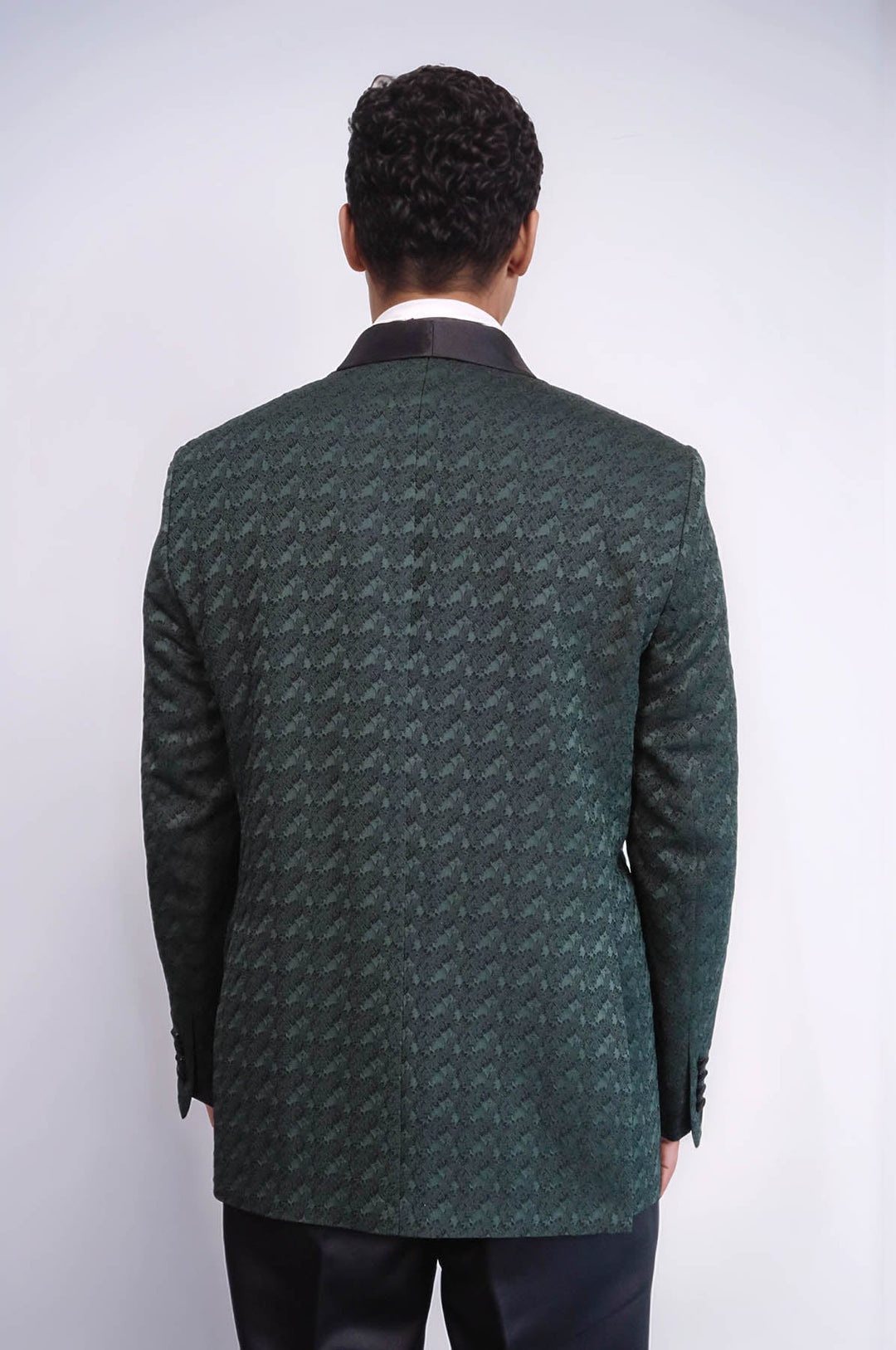 WSS Satin Shawl Collar Patterned Double Breasted Dark Green Men Tuxedo Suit  - Wilson