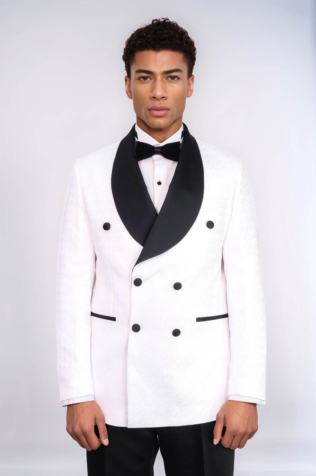 WSS Satin Shawl Collar Patterned Double Breasted White Men Tuxedo Suit  - Miahuatlán de Porfirio Díaz