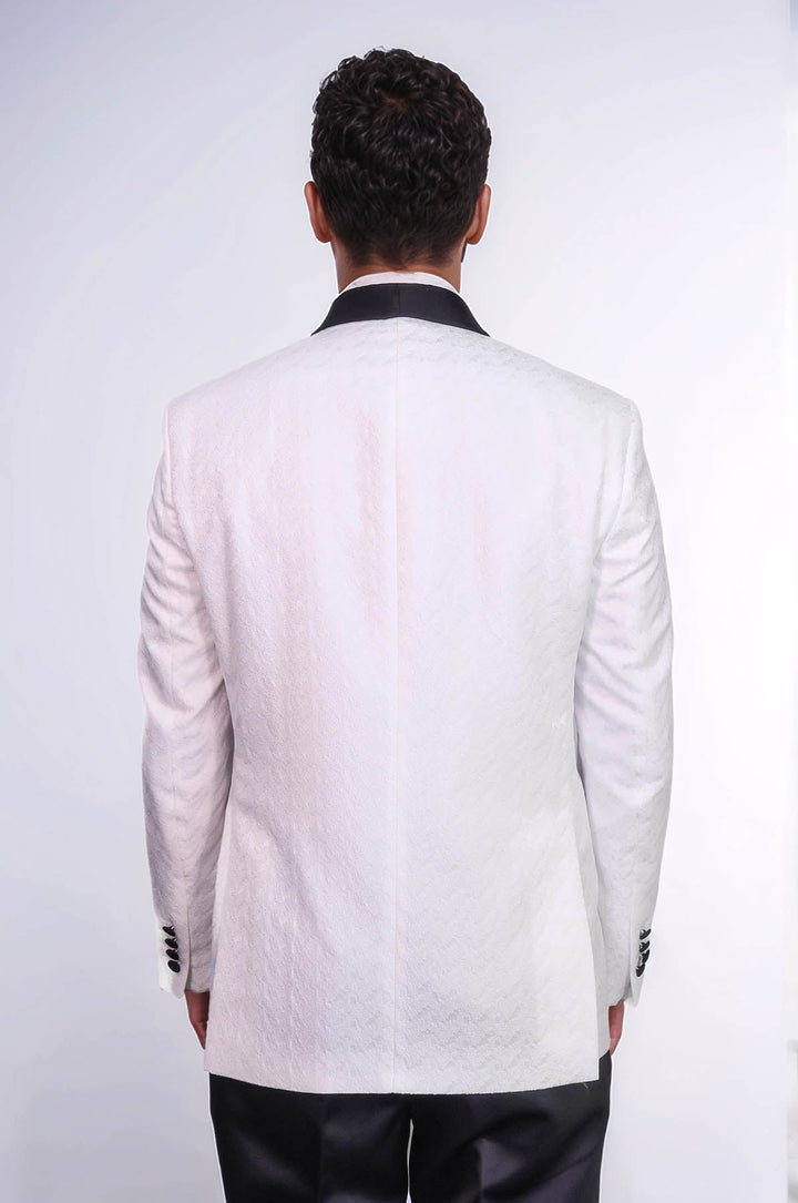 WSS Satin Shawl Collar Patterned Double Breasted White Men Tuxedo Suit  - Miahuatlán de Porfirio Díaz