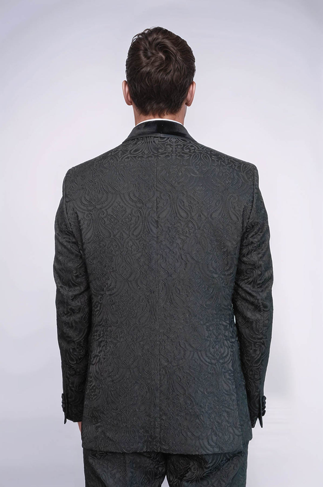 WSS 2 Piece Damask Patterned Velvet Shawl Collar Black Men's Tuxedo Suit  - Clarington