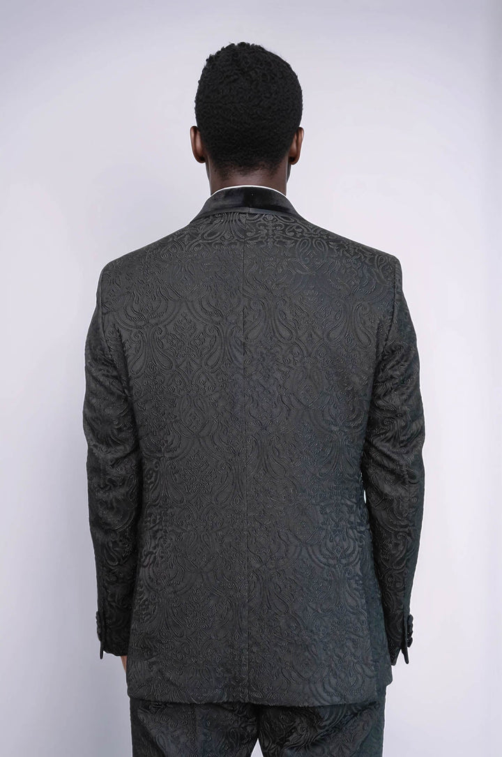 WSS 2 Piece Damask Patterned Velvet Shawl Collar Black Men's Tuxedo Suit  - Innisfil