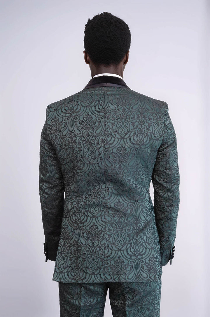 WSS 2 Piece Damask Patterned Velvet Shawl Collar Emerald Green Men's Tuxedo Suit  - Arnsberg
