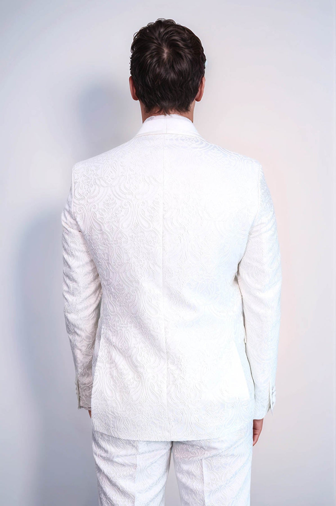 WSS 2 Piece Damask Patterned Velvet Shawl Collar White Men's Tuxedo Suit  - Hammersmith